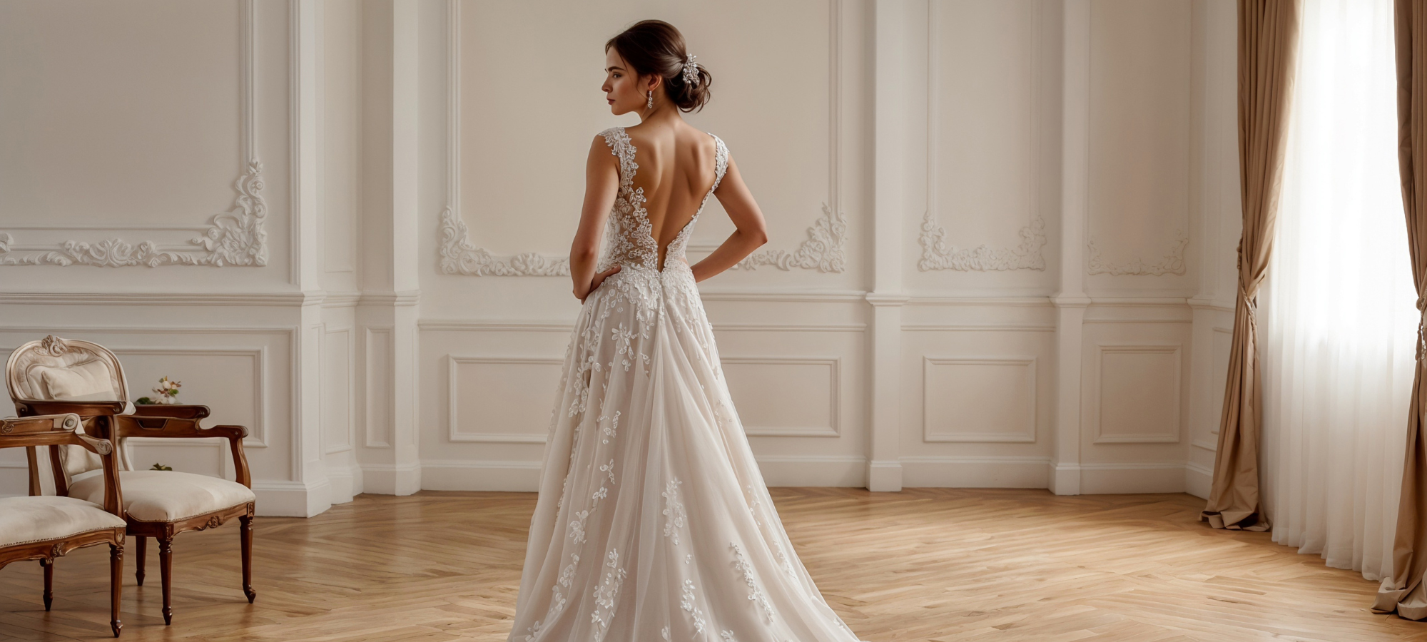 Wedding Gown Cleaning & Preservation 1 Bride wearing an elegant lace wedding gown representing professional bridal gown care